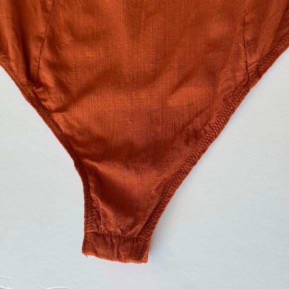 Free People Rust Brown Bodysuit Size Small Stretchy Boho Basics One Piece - Picture 6 of 16